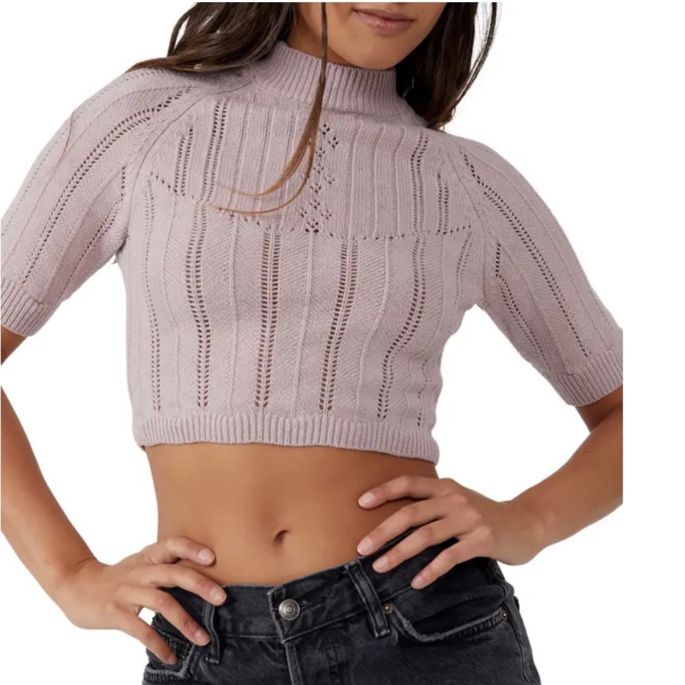 Free People The Romy Pointelle Stitch Crop Top Size L